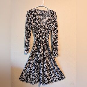 H&M White/Black Floral Wrap Dress. Long Sleeve Fit & Flare